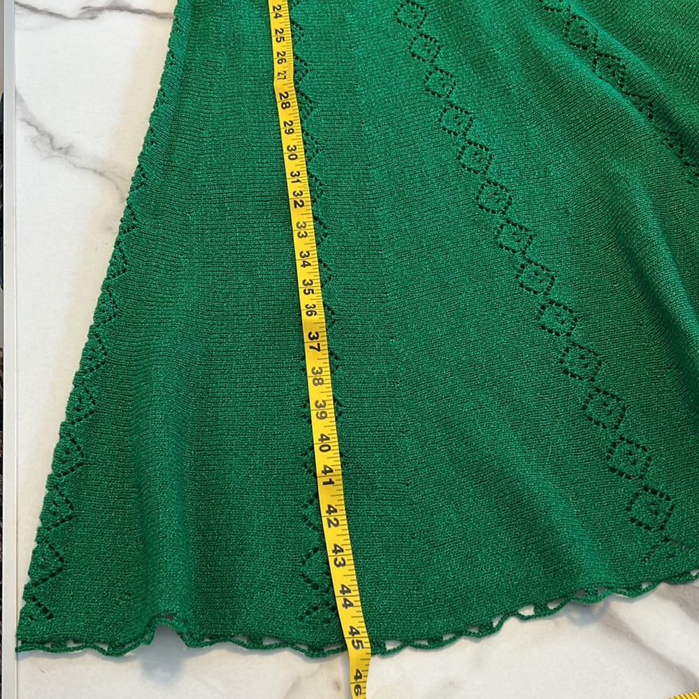 Vintage green knit A line dress ties at shoulder sundress midi feminine - Picture 10 of 14
